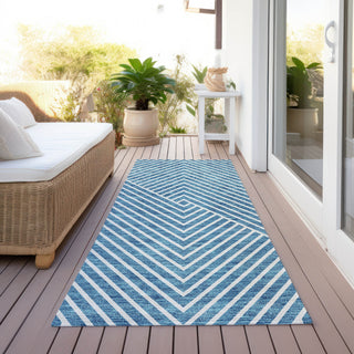 Piper Looms Chantille Geometric ACN937 Teal Machine Washable Area Rug Runner Outdoor Lifestyle Image Feature