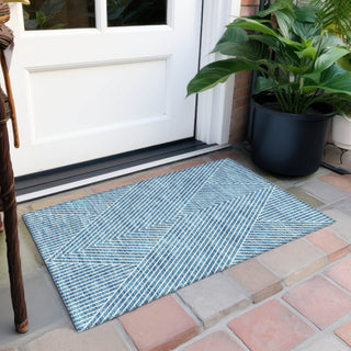 Piper Looms Chantille Geometric ACN937 Teal Machine Washable Area Rug Scatter Outdoor Lifestyle Image Feature