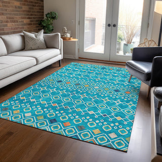 Piper Looms Chantille Southwest ACN938 Teal Machine Washable Area Rug Lifestyle Image Feature