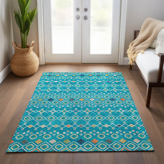 Piper Looms Chantille Southwest ACN938 Teal Machine Washable Area Rug Lifestyle Image Feature