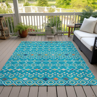 Piper Looms Chantille Southwest ACN938 Teal Machine Washable Area Rug Outdoor Lifestyle Image Feature