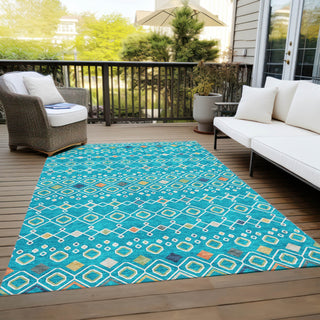 Piper Looms Chantille Southwest ACN938 Teal Machine Washable Area Rug Outdoor Lifestyle Image Feature