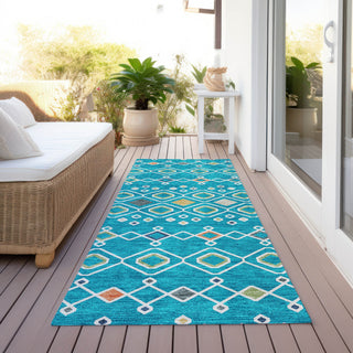 Piper Looms Chantille Southwest ACN938 Teal Machine Washable Area Rug Runner Outdoor Lifestyle Image Feature