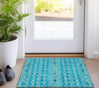 Piper Looms Chantille Southwest ACN938 Teal Machine Washable Area Rug Scatter Lifestyle Image Feature