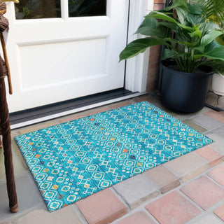 Piper Looms Chantille Southwest ACN938 Teal Machine Washable Area Rug Scatter Outdoor Lifestyle Image Feature