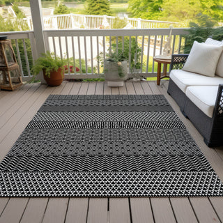 Piper Looms Chantille Stripes ACN939 Black Machine Washable Area Rug Outdoor Lifestyle Image Feature