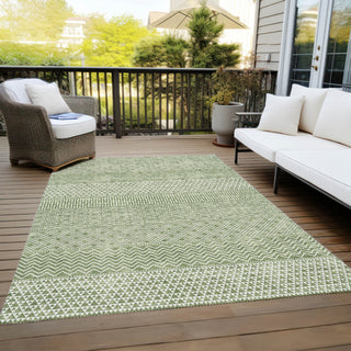 Piper Looms Chantille Stripes ACN939 Green Machine Washable Area Rug Outdoor Lifestyle Image Feature
