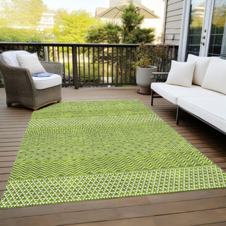 Piper Looms Chantille Stripes ACN939 Lime Machine Washable Area Rug Outdoor Lifestyle Image Feature