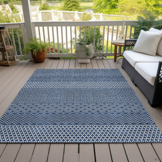 Piper Looms Chantille Stripes ACN939 Navy Machine Washable Area Rug Outdoor Lifestyle Image Feature