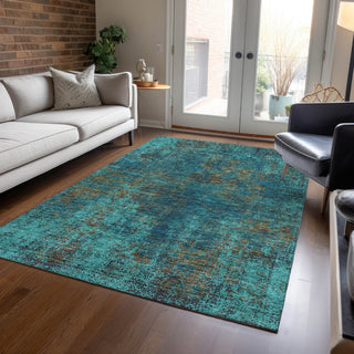 Piper Looms Chantille Abstract ACN940 Teal Machine Washable Area Rug Lifestyle Image Feature