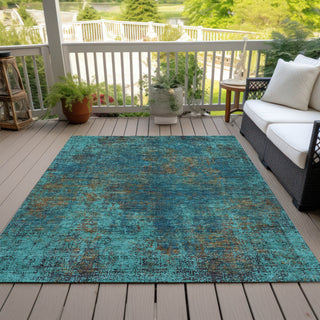Piper Looms Chantille Abstract ACN940 Teal Machine Washable Area Rug Outdoor Lifestyle Image Feature