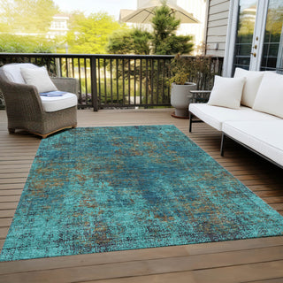 Piper Looms Chantille Abstract ACN940 Teal Machine Washable Area Rug Outdoor Lifestyle Image Feature