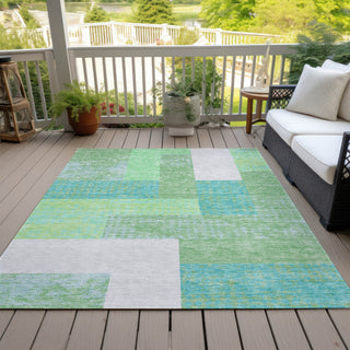 Piper Looms Chantille Rectangles ACN941 Aloe Machine Washable Area Rug Outdoor Lifestyle Image Feature