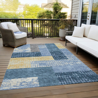 Piper Looms Chantille Rectangles ACN941 Denim Machine Washable Area Rug Outdoor Lifestyle Image Feature