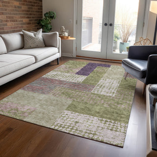 Piper Looms Chantille Rectangles ACN941 Green Machine Washable Area Rug Lifestyle Image Feature