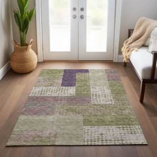 Piper Looms Chantille Rectangles ACN941 Green Machine Washable Area Rug Lifestyle Image Feature
