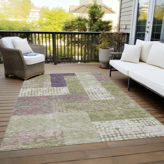 Piper Looms Chantille Rectangles ACN941 Green Machine Washable Area Rug Outdoor Lifestyle Image Feature