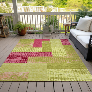 Piper Looms Chantille Rectangles ACN941 Lime Machine Washable Area Rug Outdoor Lifestyle Image Feature