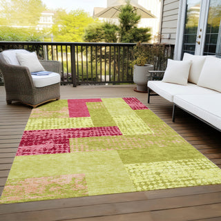 Piper Looms Chantille Rectangles ACN941 Lime Machine Washable Area Rug Outdoor Lifestyle Image Feature