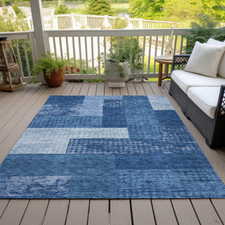 Piper Looms Chantille Rectangles ACN941 Navy Machine Washable Area Rug Outdoor Lifestyle Image Feature