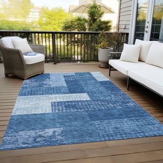 Piper Looms Chantille Rectangles ACN941 Navy Machine Washable Area Rug Outdoor Lifestyle Image Feature