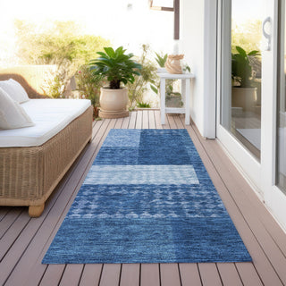 Piper Looms Chantille Rectangles ACN941 Navy Machine Washable Area Rug Runner Outdoor Lifestyle Image Feature