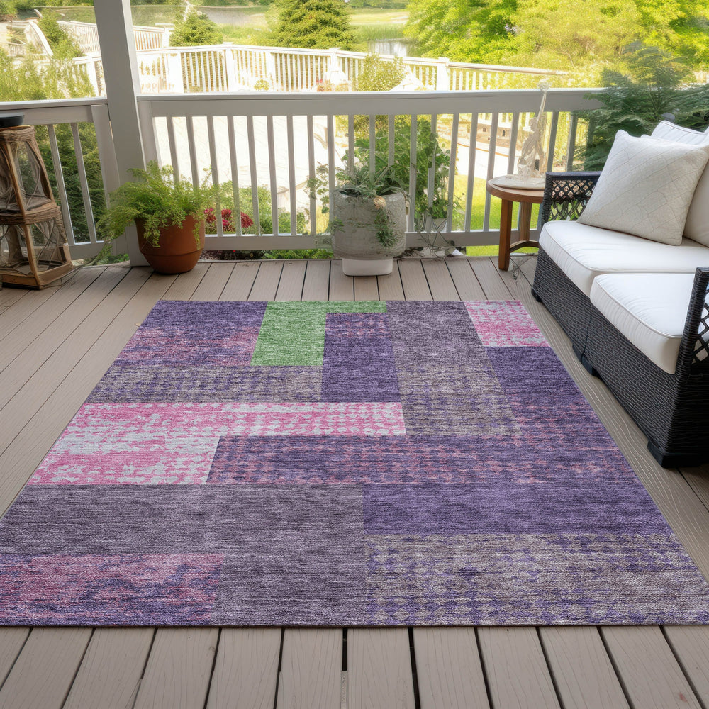 Piper Looms Chantille Rectangles ACN941 Purple Machine Washable Area Rug Outdoor Lifestyle Image Feature