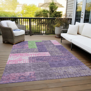 Piper Looms Chantille Rectangles ACN941 Purple Machine Washable Area Rug Outdoor Lifestyle Image Feature