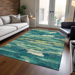Piper Looms Chantille Abstract ACN942 Emerald Machine Washable Area Rug Lifestyle Image Feature