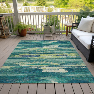 Piper Looms Chantille Abstract ACN942 Emerald Machine Washable Area Rug Outdoor Lifestyle Image Feature