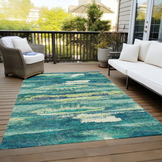 Piper Looms Chantille Abstract ACN942 Emerald Machine Washable Area Rug Outdoor Lifestyle Image Feature