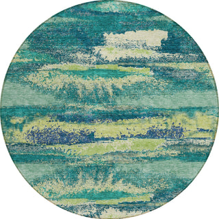 Piper Looms Chantille Abstract ACN942 Emerald Machine Washable Area Rug Round Main Image