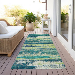Piper Looms Chantille Abstract ACN942 Emerald Machine Washable Area Rug Runner Outdoor Lifestyle Image Feature