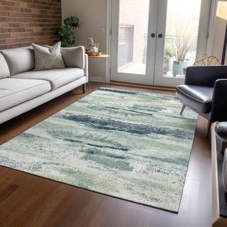 Piper Looms Chantille Abstract ACN942 Mint Machine Washable Area Rug Lifestyle Image Feature