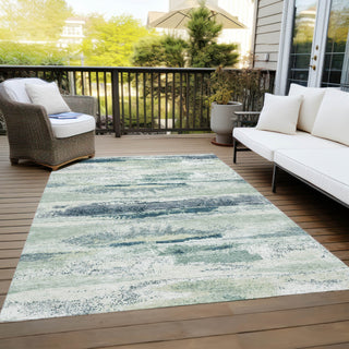 Piper Looms Chantille Abstract ACN942 Mint Machine Washable Area Rug Outdoor Lifestyle Image Feature