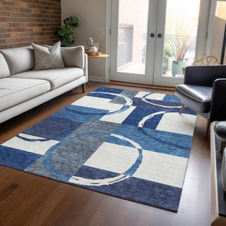Piper Looms Chantille Geometric ACN943 Blue Machine Washable Area Rug Lifestyle Image Feature