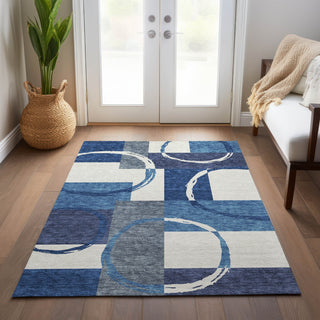 Piper Looms Chantille Geometric ACN943 Blue Machine Washable Area Rug Lifestyle Image Feature