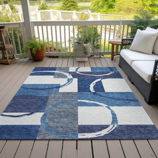 Piper Looms Chantille Geometric ACN943 Blue Machine Washable Area Rug Outdoor Lifestyle Image Feature