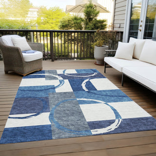 Piper Looms Chantille Geometric ACN943 Blue Machine Washable Area Rug Outdoor Lifestyle Image Feature