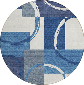 Piper Looms Chantille Geometric ACN943 Blue Machine Washable Area Rug Round Main Image