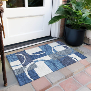 Piper Looms Chantille Geometric ACN943 Blue Machine Washable Area Rug Scatter Outdoor Lifestyle Image Feature