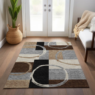 Piper Looms Chantille Geometric ACN943 Pewter Machine Washable Area Rug Lifestyle Image Feature