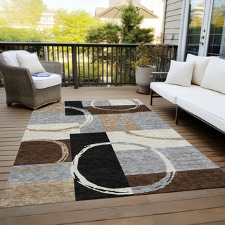 Piper Looms Chantille Geometric ACN943 Pewter Machine Washable Area Rug Outdoor Lifestyle Image Feature