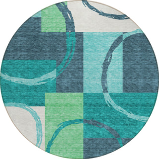 Piper Looms Chantille Geometric ACN943 Teal Machine Washable Area Rug Round Main Image