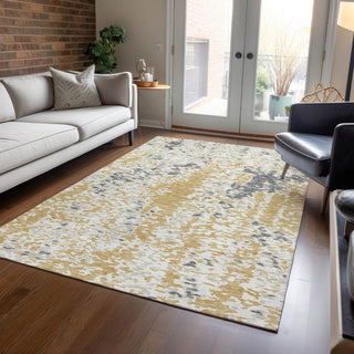 Piper Looms Chantille Abstract ACN944 Gold Machine Washable Area Rug Lifestyle Image Feature