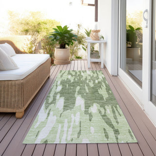 Piper Looms Chantille Abstract ACN945 Green Machine Washable Area Rug Runner Outdoor Lifestyle Image Feature