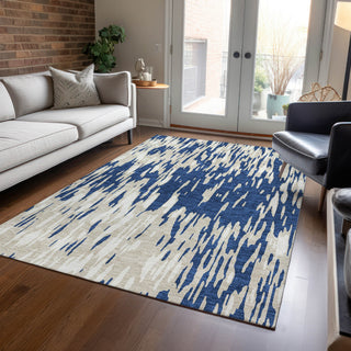 Piper Looms Chantille Abstract ACN945 Navy Machine Washable Area Rug Lifestyle Image Feature