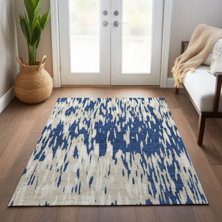 Piper Looms Chantille Abstract ACN945 Navy Machine Washable Area Rug Lifestyle Image Feature