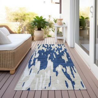 Piper Looms Chantille Abstract ACN945 Navy Machine Washable Area Rug Runner Outdoor Lifestyle Image Feature