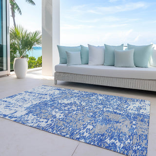 Piper Looms Chantille Abstract ACN946 Blue Machine Washable Area Rug Outdoor Lifestyle Image Feature